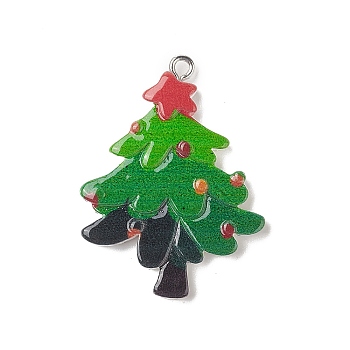 Christmas Theme Opaque Resin Pendants, Christmas Charms, with Platinum Tone Iron Loops, Christmas Tree, 36x27x3.5mm, Hole: 1.8mm