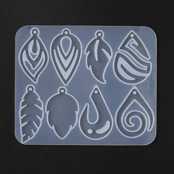 DIY Silicone Pendant Molds, Resin Casting Molds, Teardrop/Feather/Leaf, 110x92x4.5mm, Hole: 2.5mm, Inner Diameter: 39~44x17~29mm