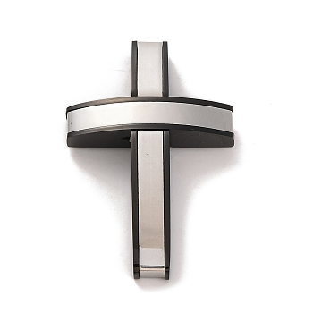 304 Stainless Steel Pendants, Cross Charm, Religion, Black & Stainless Steel Color, 40x26.5x7.5mm, Hole: 7.8x3.6mm