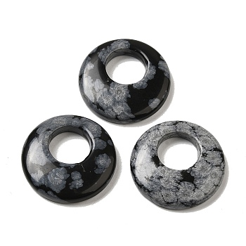 Natural Snowflake Obsidian Pendants, Donut/Pi Disc Charms, 27.5~28x4.5~5.5mm