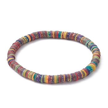 Polymer Clay Disc Heishi Surfer Stretch Bracelets, Preppy Bracelet, Colorful, Inner Diameter: 2-5/8 inch(6.6cm)