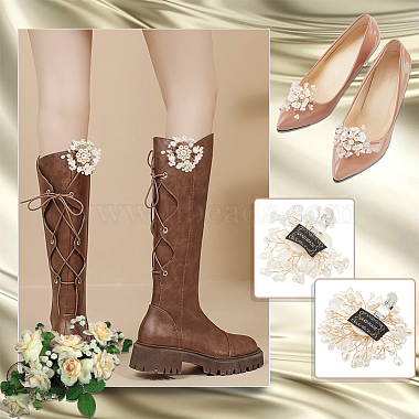 Craspire 4 шт. 2 стили из цветочного сплава с пластиковыми украшениями для обуви из искусственного жемчуга(FIND-CP0001-64)-5