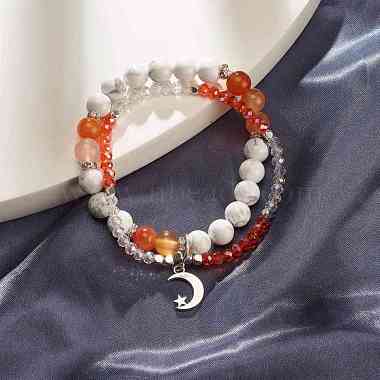 Pulsera de varias vueltas con dije de luna y estrella(BJEW-TA00033-01)-2