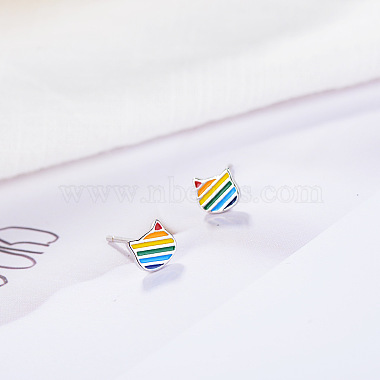 Rainbow Color Pride Flag Enamel Cat Stud Earrings(RABO-PW0001-022P)-4