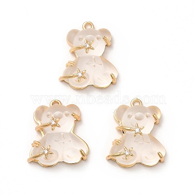 Real 14K Gold Plated Floral White Bear Brass+Resin Pendants