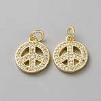 Brass Micro Pave Clear Cubic Zirconia Pendants, Peace Sign, Golden, 18x12.5x2mm(KK-WH0054-82G)