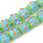 Handmade Lampwork Beads Strands, Bumpy, Corrugated Beads, Round, Light Sky Blue, 14x14x12mm, Hole: 1.5mm, about 45pcs/strand, 25.20 inch(64cm)(LAMP-N021-007D)