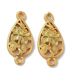 Eco-Friendly Brass Links Connectors, Cadmium Free & Lead Free, Teardrop with Flower, Real 18K Gold Plated, 16.5x7.5x1.5mm, Hole: 1.2mm(KK-C226-02G-RS)