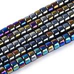 AB Color Plated Opaque Glass Beads Strands, Flat Round, Black, 4~4.5x3mm, Hole: 0.7~0.8mm, about 127~129pcs/strand, 14.57~14.96''(37~38cm)(GLAA-T026-2x4mm-P01)