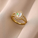 Brass Micro Pave Cubic Zirconia Finger Rings for Women, Oval, with Enamel, Golden, 14x11.5mm, US Size 6 1/2(16.9mm)(RJEW-K261-17G)