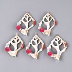 Natural Shell Slice Copper Wire Wrapped Big Pendants, Shell Shape with Resin Flower and Glass Charms, Golden, PeachPuff, 54~62.5x38.5~42x12~14mm, Hole: 1.6~1.8mm(SSHEL-N042-24)