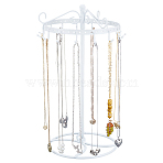 Rotatable Iron Necklace Display Stands, with 15 Hooks, for Necklaces Bracelets Storage, White, 19.3x30cm(ODIS-WR0001-15)