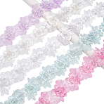5 Yards 5 Colors Organza 3D Flower Lace Trim with Imitation Pearl, Garment Accessories, Mixed Color, 2-3/4 inch(71.5mm), 1 yard/color(OCOR-WR0001-65)