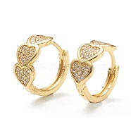 Brass Micro Pave Clear Cubic Zirconia Huggie Hoop Earrings, Ring with Heart, Real 18K Gold Plated, 13x14x2.5~7.5mm, Pin: 1mm(X-EJEW-A058-15G)