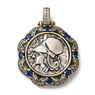 Brass with Cubic Zirconia & Enamel Pendants, Long-Lasting Plated, Cadmium Free & Lead Free, Flower with Women Charm, Antique Silver & Antique Golden, 28x25.5x5mm, Hole: 5x3.5mm(KK-Z033-07AS)