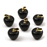 Natural Obsidian Teacher Apple Charms, with Golden Plated Brass Snap on Bails, 14.5x14mm, Hole: 6.5x4mm(G-Z022-02J-G)