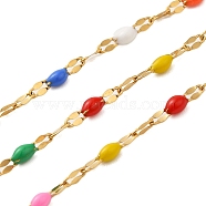 Ion Plating(IP) 304 Stainless Steel Enamel Oval Dapped Chains, Soldered, with Spool, Golden, 4x2x0.1mm(CHS-G037-01G)