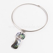 Brass Paua Shell Pendant Choker Necklaces, Platinum, 131mm(NJEW-P120-01)