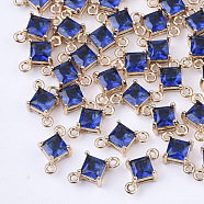 Transparent Glass Links connectors, with Brass Findings, Faceted, Rhombus, Light Gold, Medium Blue, 11x7x4mm, Hole: 1mm, Side Length: 5mm(GLAA-T007-14A)
