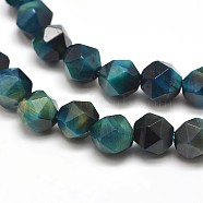 Dyed & Heated Natural Gemstone Tiger Eye Bead Strands, Star Cut Round Beads, Faceted, 10mm, Hole: 1mm, about 20pcs/strand, 8 inch(G-J331-24-10mm)