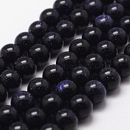 Synthetic Blue Goldstone Beads Strands, Round, 6mm, Hole: 1mm; about 68pcs/strand, 15inches(G-G735-36-6mm)