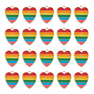 Alloy Enamel Pendants, Light Gold, Heart with Rainbow Stripe, Colorful, 18x15x1.5mm, Hole: 1.6mm, 30pcs/box(ENAM-NB0001-92)
