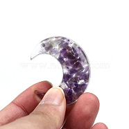 Resin Home Display Decorations, with Natural Amethyst Chips Inside, Moon, 34x27x3mm(G-PW0005-11M)