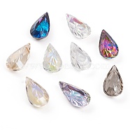 Embossed Glass Rhinestone Pendants, Teardrop, Faceted, Mixed Color, 20x10x5.5mm, Hole: 1.5mm(GLAA-J101-06B)