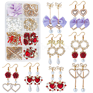 DIY Imitation Pearl Earring Making Kit, Including Rose & Bowknot Alloy Links Connectors and Heart Pendants, Glass & ABS Plastic Beads, Alloy Stud Earring Findings, Brass Earring Hooks, Mixed Color, 122pcs/box(DIY-SC0019-31)