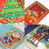 DIY Christmas Theme Diamond Painting Greeting Card Kits, including Paper Card, Paper Envelope, Resin Rhinestones, Diamond Sticky Pen, Tray Plate and Glue Clay, Mixed Color, Paper: 180x260mm, 4 patterns, 1pc/pattern, 4pcs(DIAM-PW0001-183)