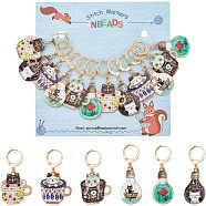 12Pcs 6 Colors Alloy Enamel Cat Charm Locking Stitch Markers, with 304 Stainless Steel Leverback Earring Findings & Jump Rings, Mixed Color, 40~45mm, Pin: 0.8mm, 2Pcs/style(HJEW-PH01531)