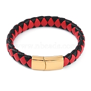 Braided Microfiber Leather Cord Bracelets, with Ion Plating(IP) 304 Stainless Steel Magnetic Clasps, Red, 8-1/2 inch(21.5cm)(BJEW-P328-06G-01)