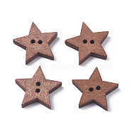 Baking Paint Wooden Buttons, 2-Hole, Vintage Style, for Clothing & Bag Accessories, Star, Saddle Brown, 18x19x3.5mm, Hole: 1.6mm(BUTT-WH0015-12)