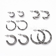 C-shape Stud Earrings, Imitation Pearl Beads Half Hoop Earrings, Alloy Open Hoop Earrings for Women, Gunmetal, 13~35.5x3~7mm, Pin: 0.8mm, 5 pairs/set(EJEW-D277-15B)