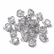 Heart Alloy Charms, with Cubic Zirconia, Platinum, 12x8.5x5mm, Hole: 1mm(ZIRC-R007-043A-02)