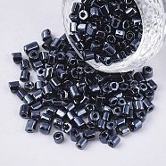 6/0 Two Cut Glass Seed Beads, Hexagon, Metallic Colours, Marine Blue, 3.5~5x3.5~4mm, Hole: 1mm, about 4500pcs/bag(SEED-S033-03B-03)