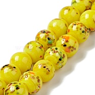 Handmade Lampwork Beads Strand, Round, Yellow, 10x9~10mm, Hole: 1.2mm, about 40pcs/strand, 14.76 inch(37.5cm)(LAMP-C008-02C)