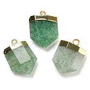 Natural Green Strawberry Quartz Pendants, Faceted Bullet Charms with Rack Plating Golden Plated Brass Findings, 24.5~25x16~16.5x7~7.5mm, Hole: 2.3mm(G-M431-05G-02)