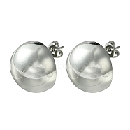 Brass Stud Earrings for Women, Half Round, Platinum, 17mm(EJEW-C072-06P)