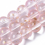 Transparent Spray Painted Glass Bead Strands, with Golden Foil, Round, Pink, 10~11mm, Hole: 1.4~1.6mm, about 39~42pcs/Strand, 14.84 inch~15.27 inch(37.7~38.8cm)(GLAA-N035-03D-B06)