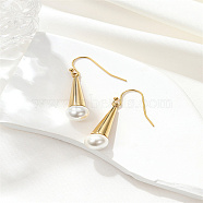 304 Stainless Steel Cone Dangle Earrings, Natural Pearl Drop Earrings, Real 18K Gold Plated, 28.8x8mm(VW1668-1)