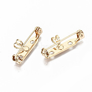 Brass Brooch Findings, Back Bar Pins, Nickel Free, Real 18K Gold Plated, 27x10x6mm, Hole: 2mm(KK-S356-116G-NF)