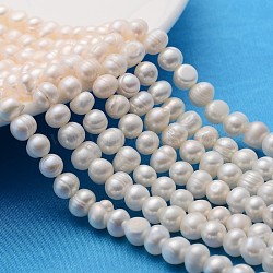 Natural Cultured Freshwater Pearl Beads Strands, Polished, Potato, Natural Color, White, 6.9~8.5mm, Hole: 0.8mm, about 43~44pcs/strand, 12.99 inch(33cm)(SPPA003Y-1)