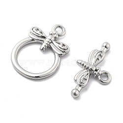 Brass Toggle Clasps, Dragonfly, Platinum, Ring: 7x12x2mm, Hole: 1.5mm; Bar: 17x9x4mm, Hole: 1.5mm(KK-L222-009P)