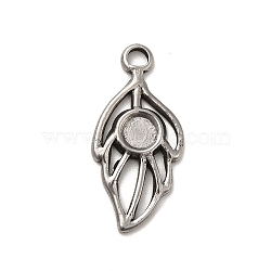 304 Stainless Steel Pendant Cabochon Settings, Leaf, Stainless Steel Color, Tray: 4mm, 25x12x2mm, Hole: 2.2mm(STAS-I694-12P)