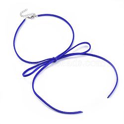 (Jewelry Parties Factory Sale), 304 Stainless Steel Necklaces, with Eco-Friendly Faux Suede Cord, Lobster Claw Clasps and Iron Findings, Bowknot, Blue, 13.3~13.7 inch(34~35cm) long, 3mm(NJEW-JN02462-06)
