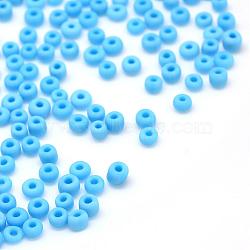 Frosted Opaque Glass Seed Beads, Round, Deep Sky Blue, 4~5x2.5~5mm, Hole: 1mm, about 4500pcs/bag, 440~450g/bag(SEED-R029-4mm-A06)