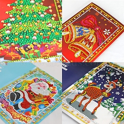 DIY Christmas Theme Diamond Painting Greeting Card Kits, including Paper Card, Paper Envelope, Resin Rhinestones, Diamond Sticky Pen, Tray Plate and Glue Clay, Mixed Color, Paper: 180x260mm, 4 patterns, 1pc/pattern, 4pcs(DIAM-PW0001-183)