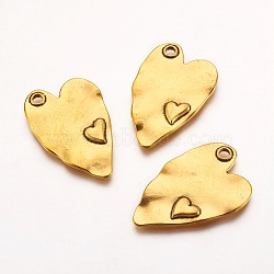 Tibetan Style Alloy Pendants, Cadmium Free & Nickel Free & Lead Free, Heart, Antique Golden, 38x24x3mm, Hole: 3mm(TIBEP-A20287-AG-FF)