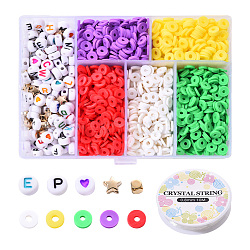 DIY Polymer Clay Beads  Bracelet Making Kit, Including Disc/Flat Round Polymer Clay Beads, Flat Round Acrylic Beads, Star & Cube CCB Plastic Beads and Elastic Thread, Red, Polymer Clay Beads: about 1200pcs/box(DIY-YW0004-39A)